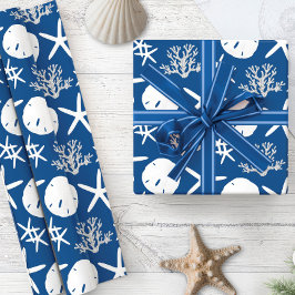 Papel De Presente Marinho de Dólar de Areia de Natal costeiro Azul