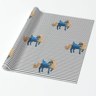 Papel De Presente Marinho de Greve de Prata Unicorn ANIVERSÁRIO WRAP