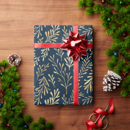 Papel De Presente Marinho de luxo Elegante Dourado Padrão de Folha N