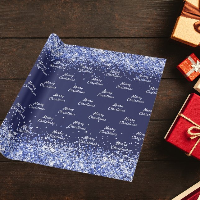 Papel De Presente Marinho de Natal, confete azul elegante (Criador carregado)