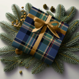 Papel De Presente Marinho de Natal Tartan Blue ID1141B