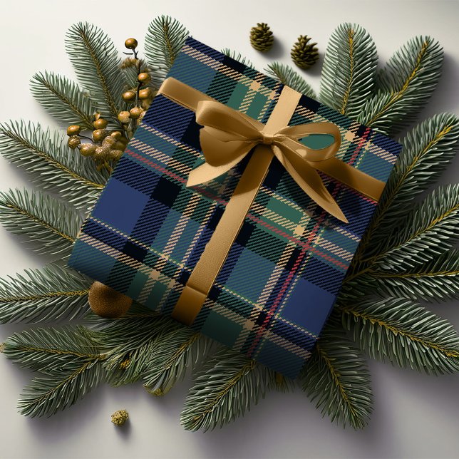 Papel De Presente Marinho de Natal Tartan Blue ID1141B (Criador carregado)