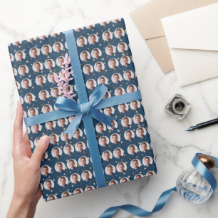 Papel De Presente Marinho de Padrão de Estrelas de Faces Personaliza