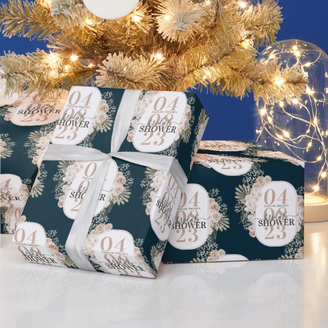 Papel De Presente Marinho de Quadro Floral Elegante Azul (Feriados)