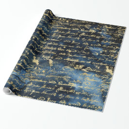 Papel De Presente Marinho de Script Dourado Antigo Azul