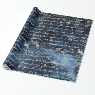 Papel De Presente Marinho de Script Prata Antigo Azul