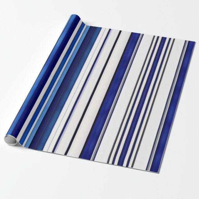 Papel De Presente Marinho de Verão Blue Boat Trendy Strips (Desenrolado)