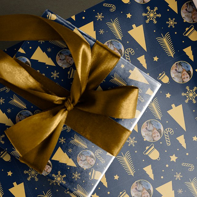 Papel De Presente Marinho Elegante Azul Foto Natal (Criador carregado)