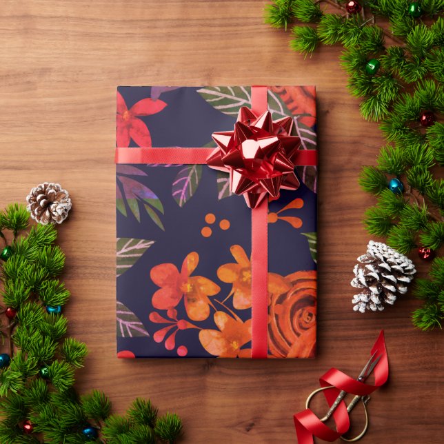 Papel De Presente Marinho Elegante Borgonha Laranja (Presente de Natal)