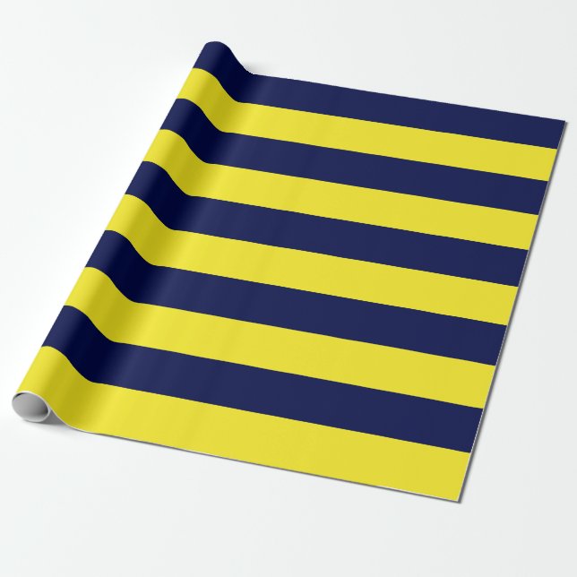Papel De Presente Marinho Extra Grande, Bandas Azuis e Amarelas (Desenrolado)