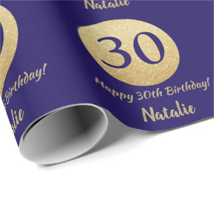 Papel De Presente Marinho feliz aniversário de 30 anos azul e brilh