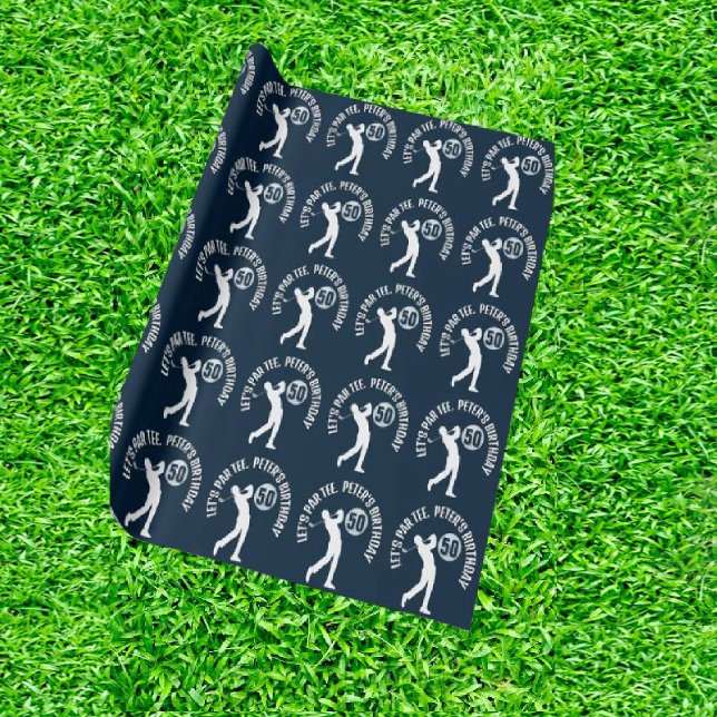 Papel De Presente Marinho Feliz Aniversário, HOMEM Golfer (Tee off the fun with dad's perfect par-tee!)