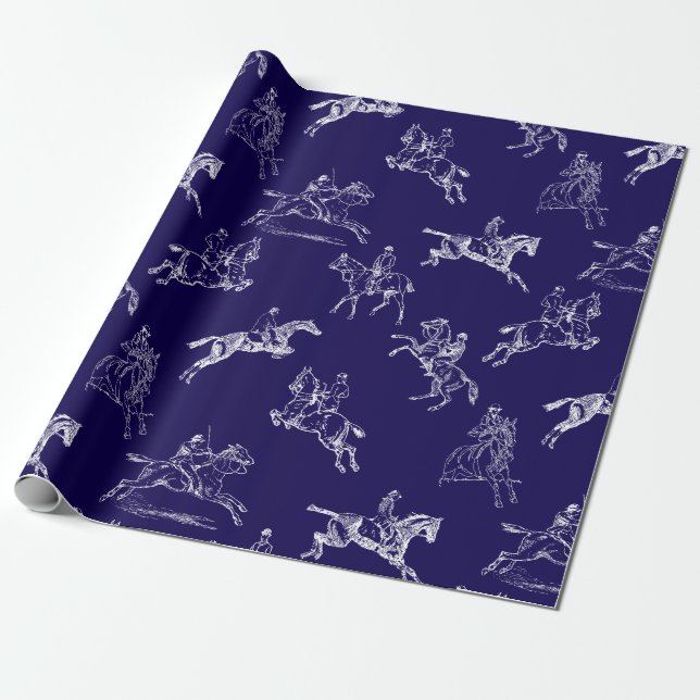 Papel De Presente Marinho Na moda moderno - Toile Anel Azul Horsebac (Desenrolado)
