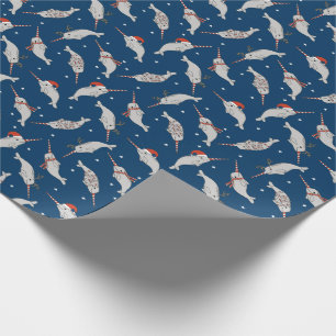 Papel De Presente marinho Narwhal de Natal