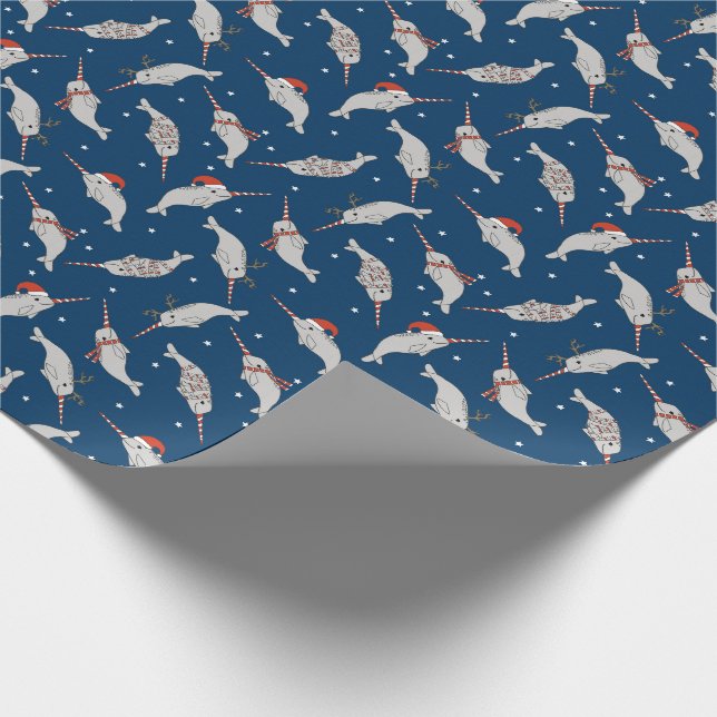 Papel De Presente marinho Narwhal de Natal (Ponta)