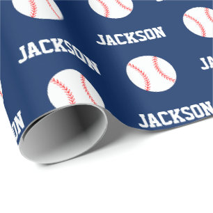 Papel De Presente Marinho Padrão do Nome do Baseball Azul