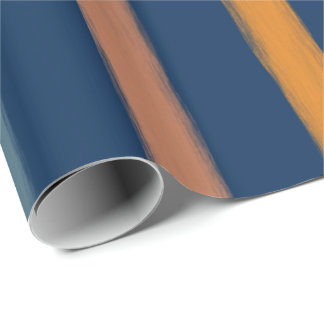 Papel De Presente Marinho Pintado com Padrão de Faixa Azul, Marrom e