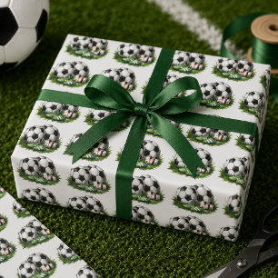 Papel De Presente Marinho verde-Futebol Kids Watercolo