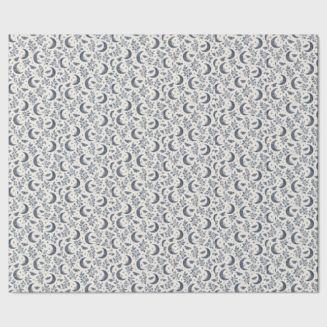 Papel De Presente Mariposas da Lua Crescente Celestial Azul Naval Bo (Barra)