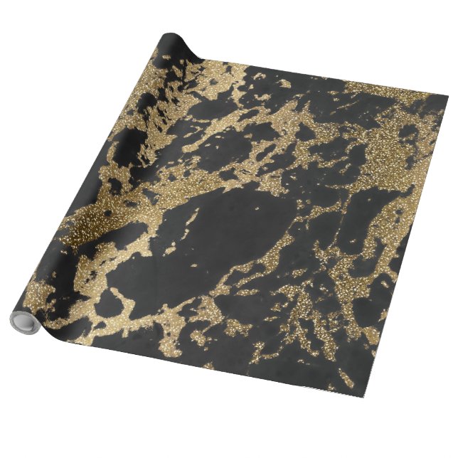 Papel De Presente Mármaco preto Dourado moderno (Desenrolado)