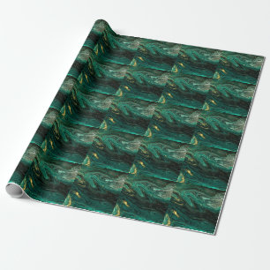 Papel De Presente Mármaco Verde: Ripple de Agate Abstrato.