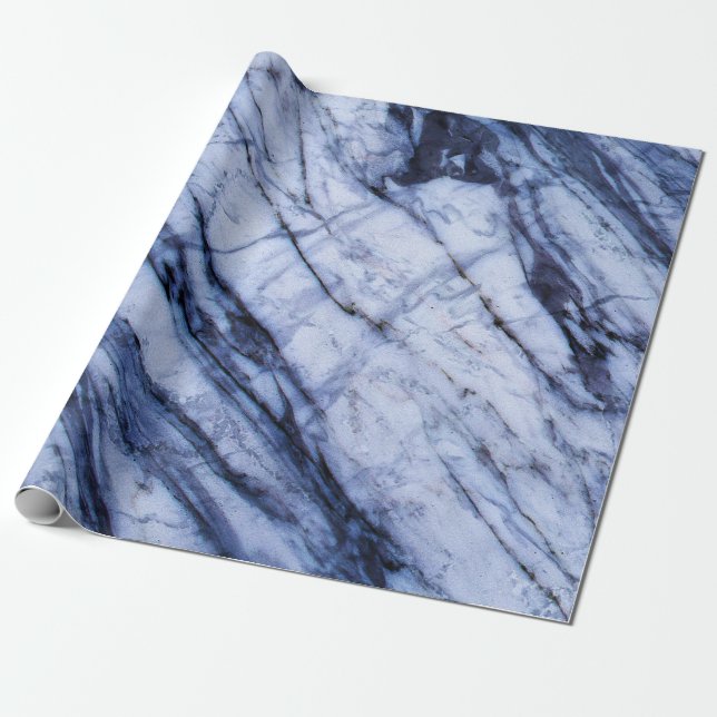 Papel De Presente Mármore Azul e Branco Rodopio Moderno Chique Festa (Desenrolado)