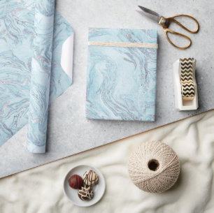 Papel De Presente Mármore Azul Prateado