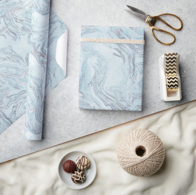 Papel De Presente Mármore Azul Prateado (Artesanato)