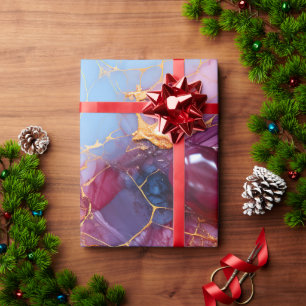 Papel De Presente Mármore Blush & Sapphire com Veias Douradas