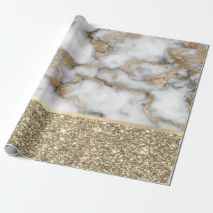Papel De Presente Mármore Branco Brilhante Glitter Dourado Elegante 