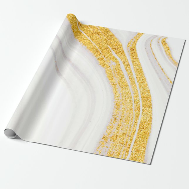 Papel De Presente Mármore Branco com brilho ouro (Desenrolado)