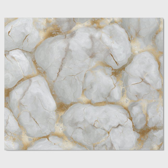 Papel De Presente Mármore Branco com Veias Douradas (Aberto)