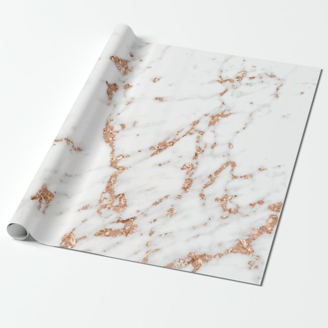 Papel De Presente Mármore Branco da Carrara rosa Dourada Glitter (Desenrolado)