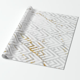 Papel De Presente Mármore branco Dourado cinzento dos triângulos d