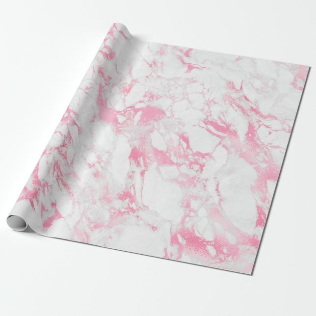 Papel De Presente Mármore Branco Rosa (Desenrolado)