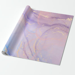 Papel De Presente Mármore Brilho Dourado Rosa e Azul
