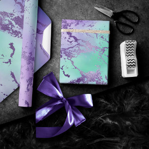 Papel De Presente Mármore Chic   Lavanda Roxo e Verde Musgo