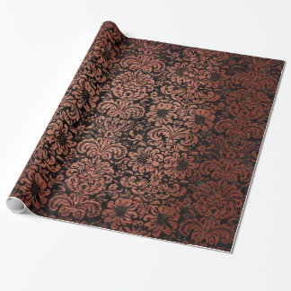 PAPEL DE PRESENTE MÁRMORE DAMASK2 PRETO & METAL ESCOVADO COBRE