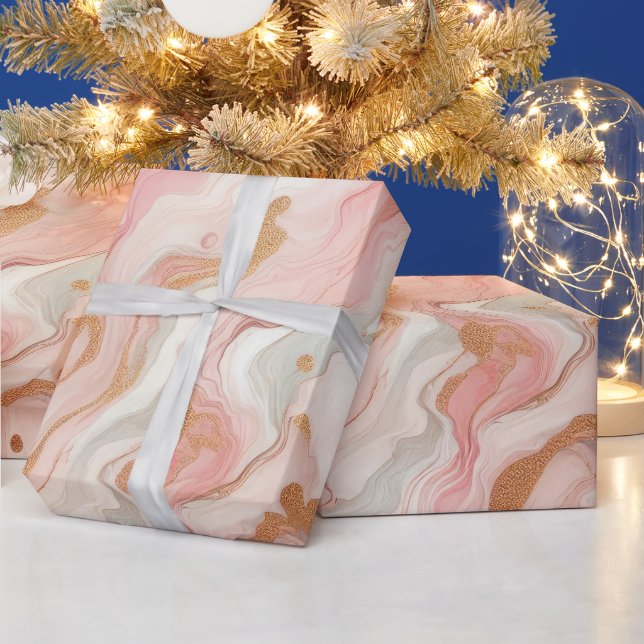 Papel De Presente Mármore de Folha de Ouro Rosa e Rosa Elegante (Feriados)