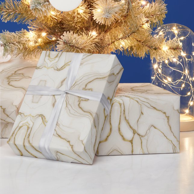 Papel De Presente Mármore Dourado e Marfim (Feriados)