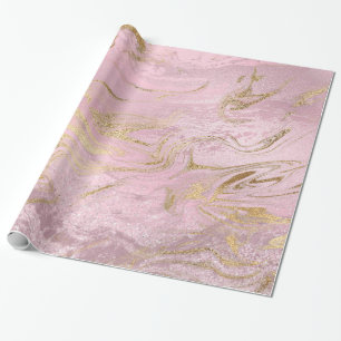 Papel De Presente Mármore e relâmpago de ouro e rosa