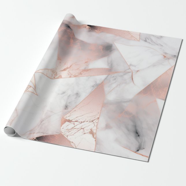 Papel De Presente Mármore Geométrico Dourado Rosa Tendência (Desenrolado)