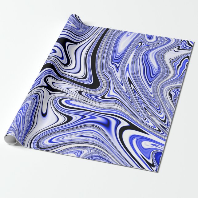 Papel De Presente Mármore Giratório Azul Tendência (Desenrolado)