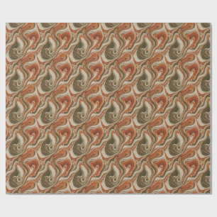 Papel De Presente Mármore Laranja Bege Verde