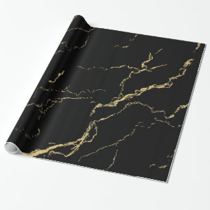 Papel De Presente Mármore Negro e Dourado
