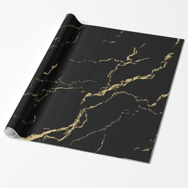 Papel De Presente Mármore Negro e Dourado (Desenrolado)