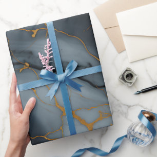 Papel De Presente Mármore Ônix Fumê com Veias Douradas