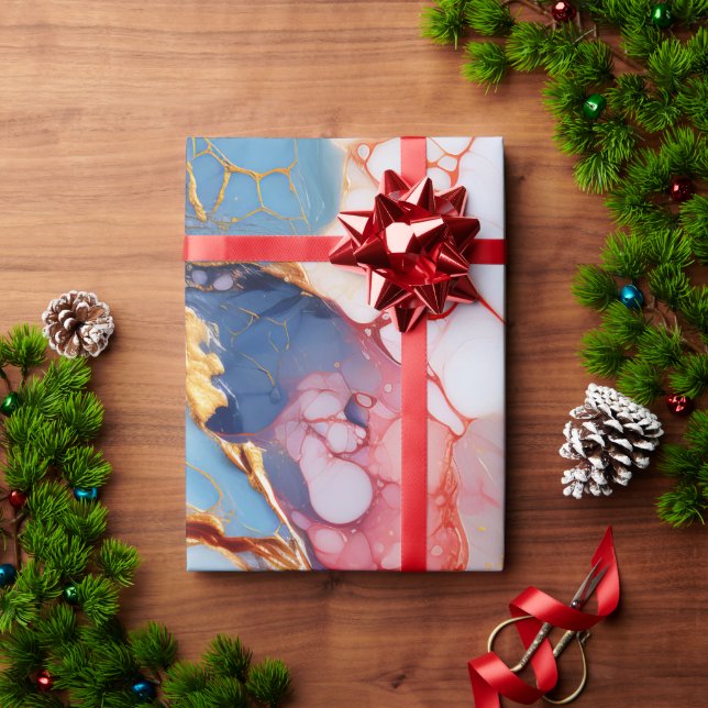 Papel De Presente Mármore Pastel com Elegância Dourada (Presente de Natal)