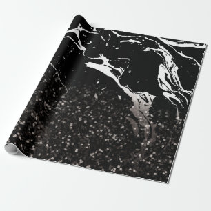 Papel De Presente Mármore Preto/Brilho Preto