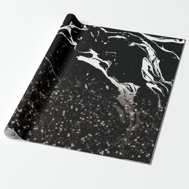Papel De Presente Mármore Preto/Brilho Preto (Desenrolado)